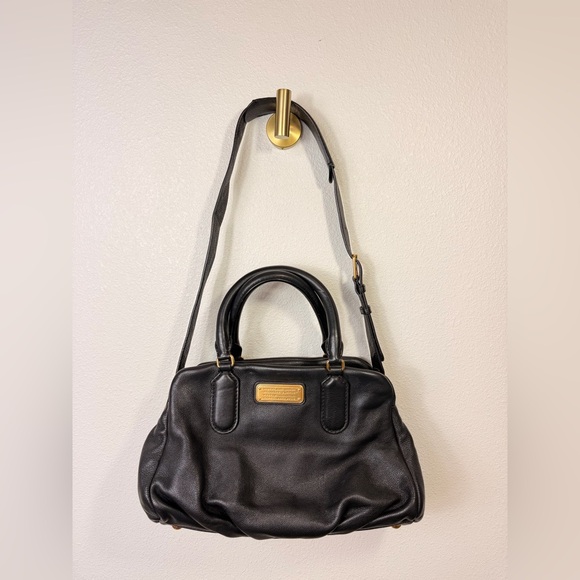 Marc Jacobs NewQ Baby Groovee Two-Way Black Pebbled Buttery Soft Leather Satchel